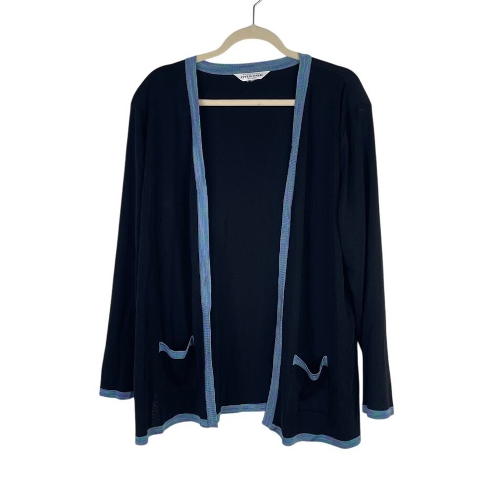 Exclusively Misook Open Front Cardigan Sweater Black Office Career Work Size 2X